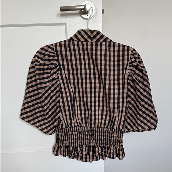 Chic Black and Brown Checkered Women's Blouse - Picture 2 of 2